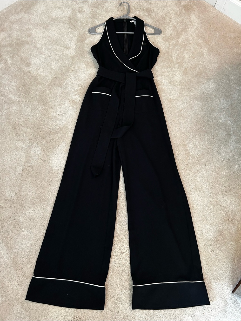 Anthropologie Black Sleeveless Wide-Leg Jumpsuit with White Piping